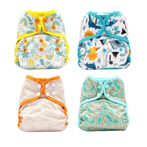 4Pcs Washable Reusable Baby Cloth Diapers Covers with Double Gusset For Baby 3Kg-15Kg-Set7