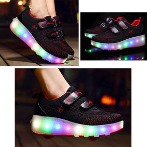 Kids LED Roller Shoes with Double Wheel for Childrens Birthday Gift-159 Black Red