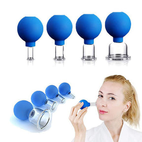 4 PCS Glass Facial Cupping Set Silicone Vacuum Suction-Blue