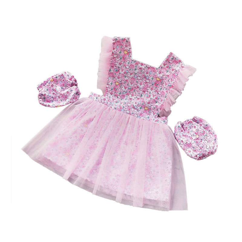 Girls Princess Dress Apron with Sleeves Covers for Cooking Painting-Pink Flower