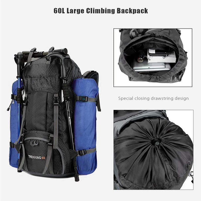 60L Waterproof Lightweight Hiking Backpack with Rain Cover for Climbing Camping-Black