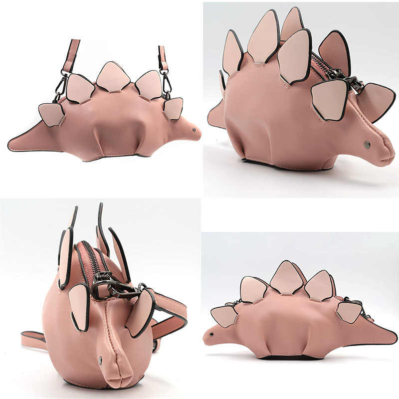 Dinosaur Shoulder Purses PU Stegosaurus CrossBody Bag for Girl Women-Pink