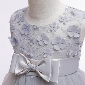 Girls Tulle Lace Flower Princess Wedding Dress For Toddler And Baby Girl-Gray
