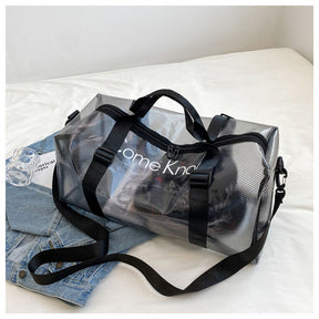 Clear PVC Tote Bag Waterproof Large Capacity Bag for Sports Gym Swim-Black