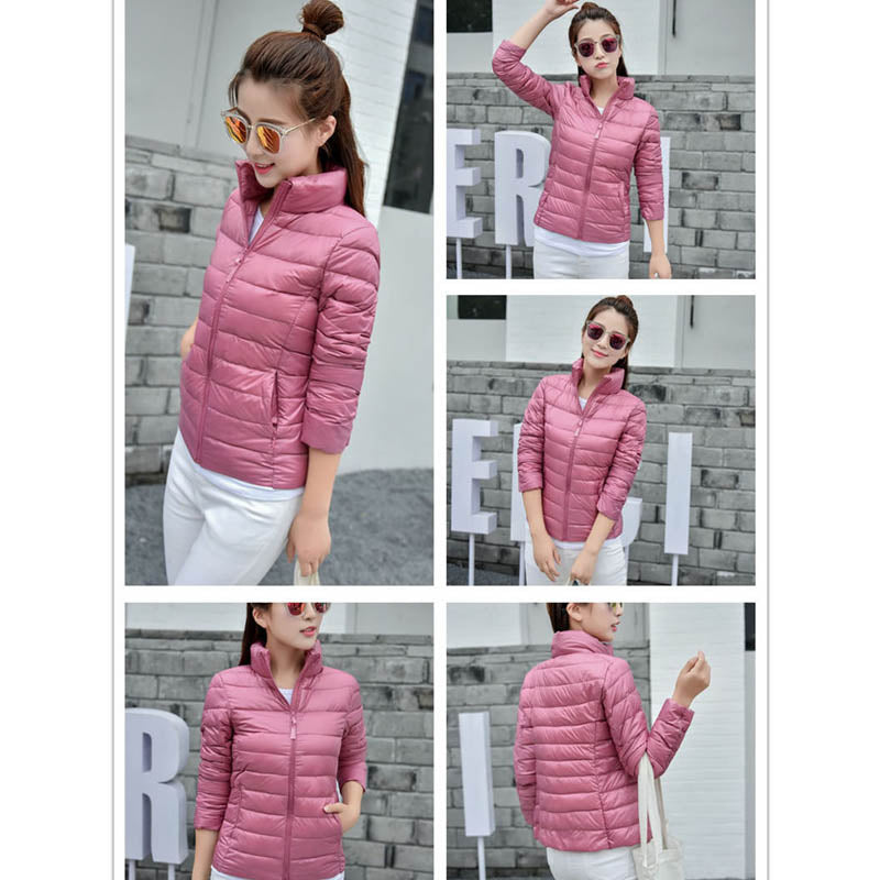 Lookbook Womens Lightweight Puffer Jacket Winter Stand Collar Short Coat-Pink