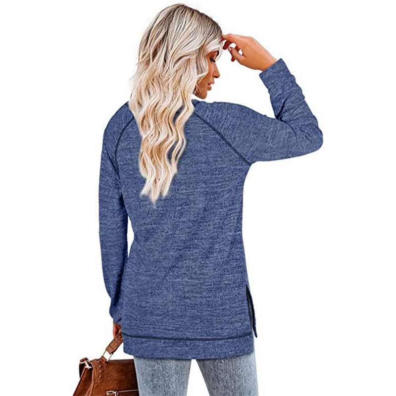 Womens Fall Crewneck Tunic Tops Loose Long Sleeve-Dark Blue