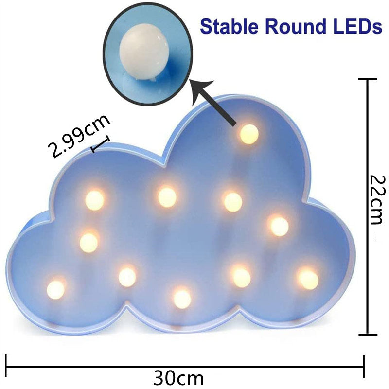 3D Cloud Light Marquee Logo Night Light Battery Powered Party Birthday Decorations -White