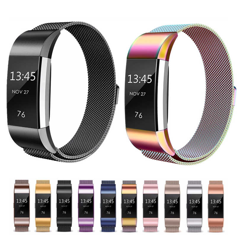 Stainless Steel Magnetic Strap For Fitbit Charge 2 Replacement Bracelets Milanese-Rose Pink