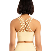 Cross Back Longline Sports Bras Wirefree Padded Crop Tank Top-White