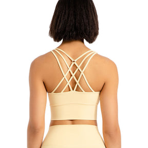 Cross Back Longline Sports Bras Wirefree Padded Crop Tank Top-White