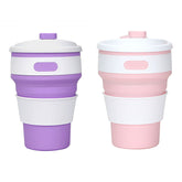 2 Pack 350ml Silicone Collapsible Travel Mug with Lid-Pink Purple