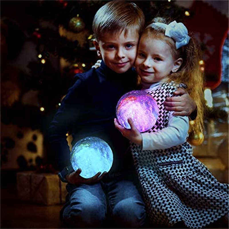 Kids Night Light Rechargable Galaxy Lamp 16 Colors LED 3D Star Moon Light with Wood Stand and Remote Control