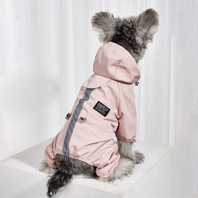 Dog Raincoat Hooded Lightweight Waterproof Clothing with Reflective Stripes-Pink