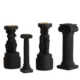 4 Pcs Retro Candle Holder Nordic Roman Column Aroma Candle Base for Festival Home Decor Ornament-Black