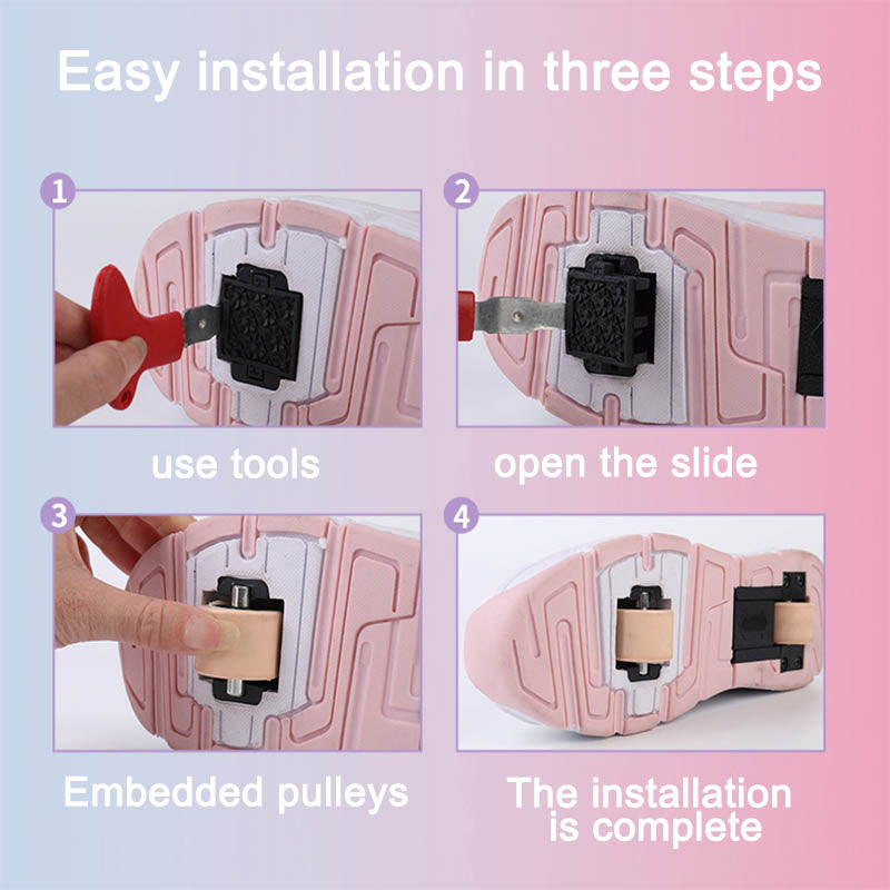 Kids Fashion Double Wheel Roller Skate Shoes Sneakers for Boys Girls-Pinkpurple