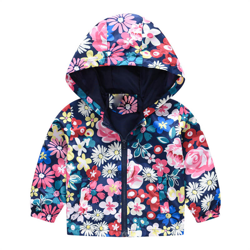 Toddler Boys Girls Cartoon Print Zip Jacket Hooded Trench Kids Casual Coats-24