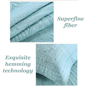 Queen Size Comforter Cover Embroidery Square Blue Quilt With 2 Pillow Cases