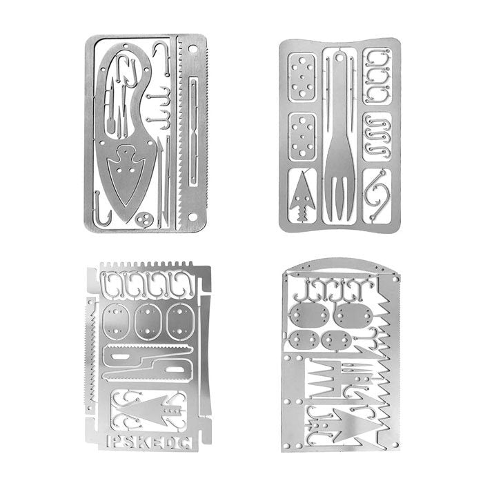 4Pcs Survival Gear Credit Card Multi Tool Camping Multipurpose EDC Multitool-Silver