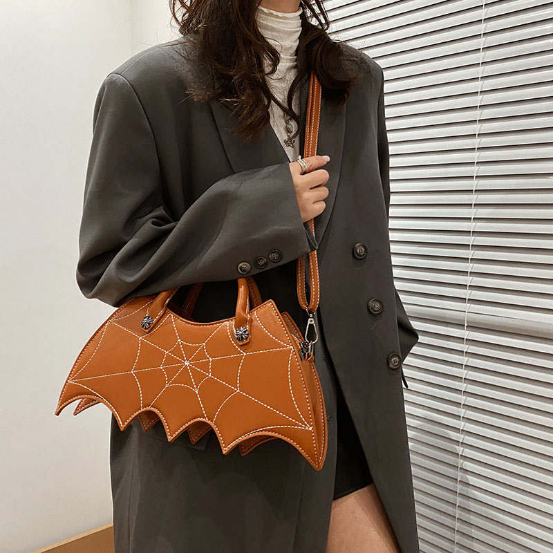 Women Novelty Bat Shoulder Bag Fashion Halloween Handbags-Brown
