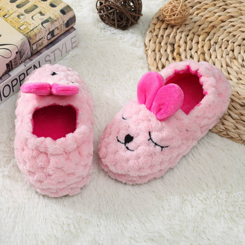 Cute Rabbit Plush Slippers for Toddler Girls Warm Winter House Shoes