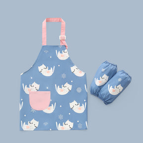 Kids Cartoon Animal Pattern Painting Waterproof Apron Set-Cat