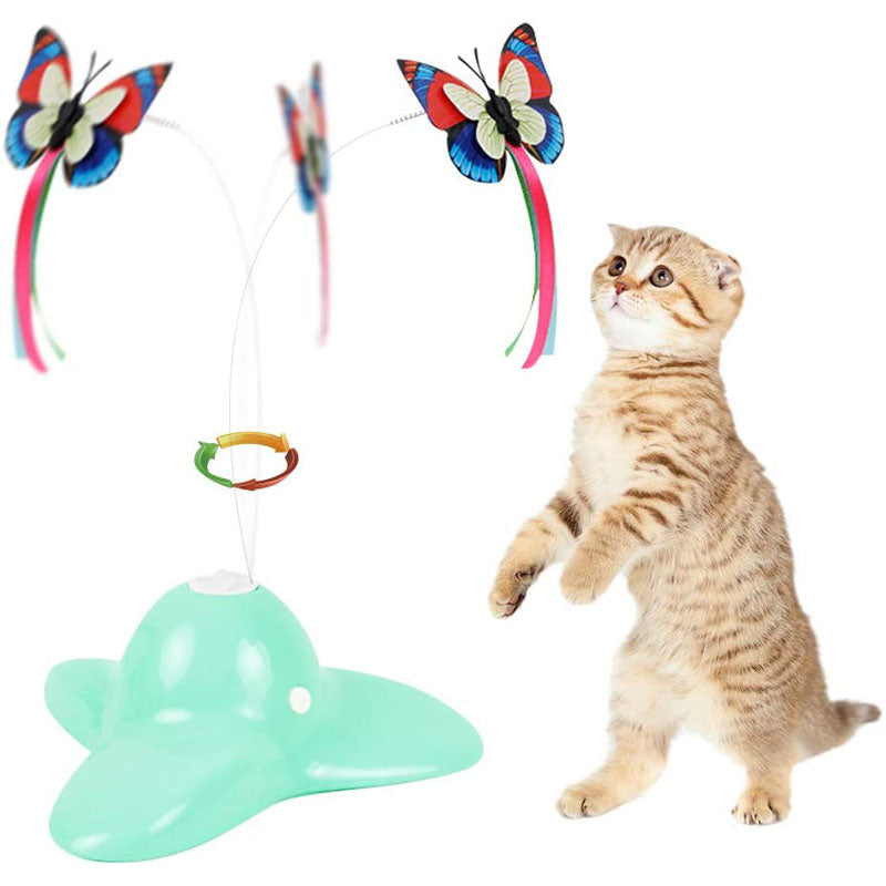 Cat Toy Butterfly Electric Flutter Rotating Kitten Toys with Replacement Butterfly-Green