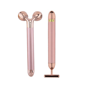 2 in 1 Electric Face Massager Roller Kit Eye Nose Facial Roller Massage Tool-RoseGold