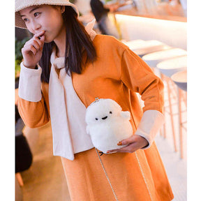 Women Cute Chick Plush Crossbody Bag Chic Small Cell Phone Wallet For Girls-White