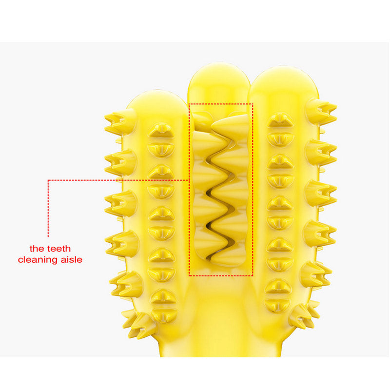 Dog Toothbrush Cactus Chew Toys Dog Teeth Cleaning Stick-Yellow