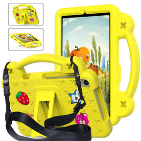 Strawberry Tablet Case with Shoulder Strap Stand for Samsung Galaxy Tab A 8.4 inch 2020-Yellow