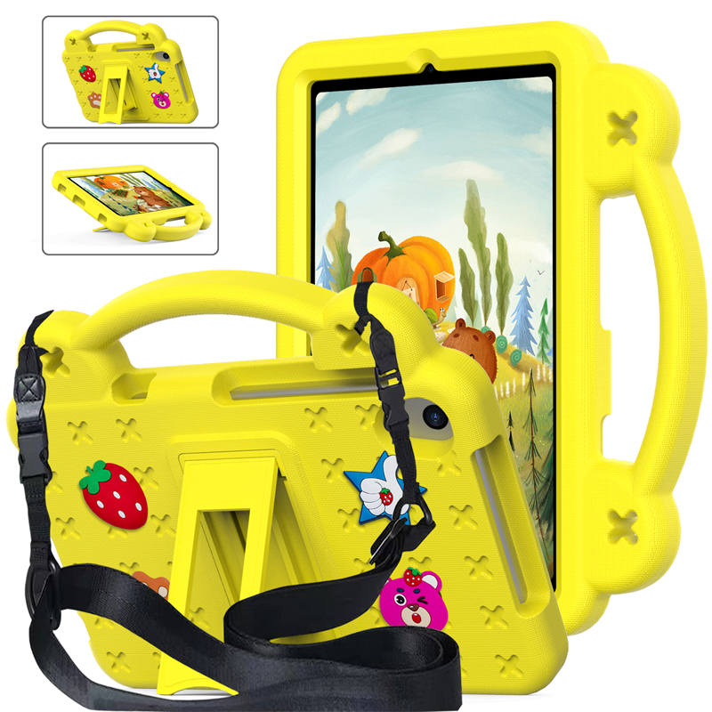 Strawberry Tablet Case with Shoulder Strap Stand for Samsung Galaxy Tab A 8.4 inch 2020-Yellow