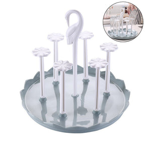 Kitchen Drain Cup Holder Plastic Swan Head Assembled Mug Rack-Blue