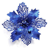 12Pack Glitter Flowers Christmas Tree Decorations and Ornaments-SapphireBlue