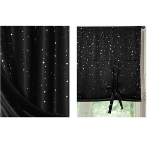 Rod Pocket Star Blackout Roman Curtain Tie Up Small Window Curtain 46X63In-Black