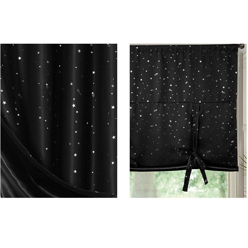 Rod Pocket Star Blackout Roman Curtain Tie Up Small Window Curtain 46X63In-Black