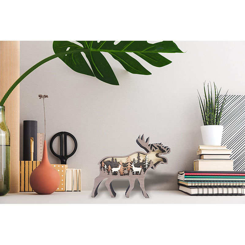 3D Forest Elk Decor Wooden Animal Statues Farmhouse Room Wall Decor-Elk