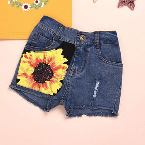 2Pcs Baby Girl Sunflower Outfits Sleeveless Tank Top and Denim Shorts Summer Clothes-Yellow