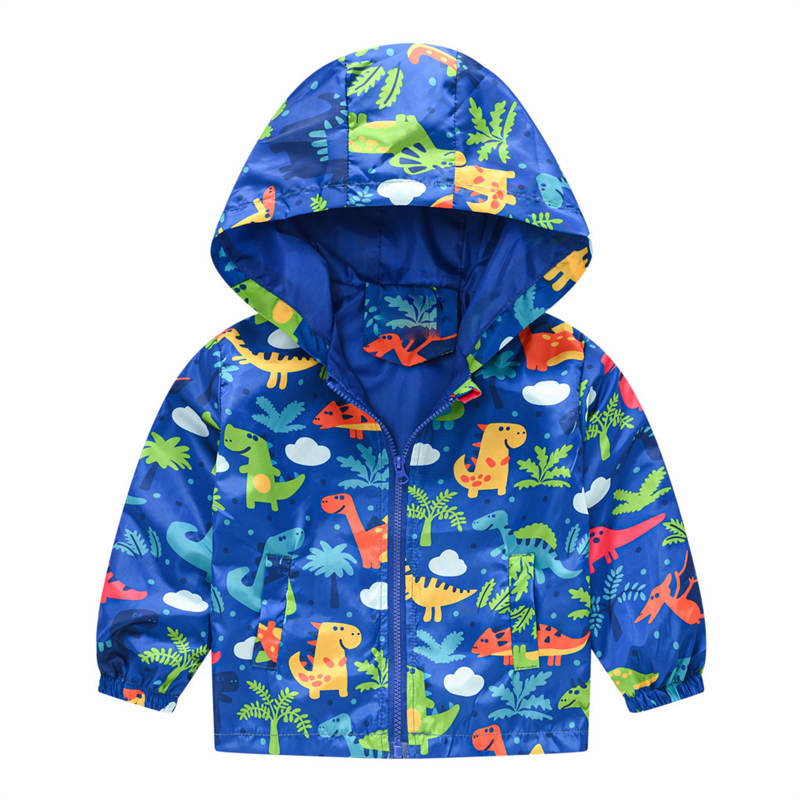 Toddler Boys Girls Cartoon Print Zip Jacket Hooded Trench Kids Casual Coats-38