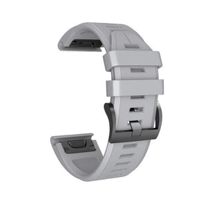 22mm 26mm Sport Silicone Watchband For Garmin Fenix  5Plus/5X Plus Easy Fit Quick Release Starp Black Steel Buckle-Gray