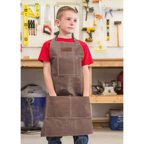 Kids Work Apron Waxed Canvas Tool Safety Smock-Brown