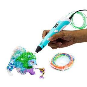 3D Drawing Printing Pen with LCD Screen PLA Filament for Kids-Blue