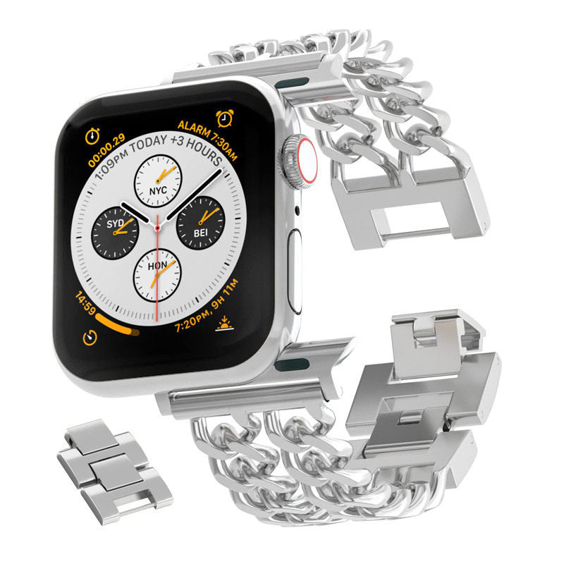 Metal Watch Band Double Chain Alloy Trendy Design for Apple Watch-Silver