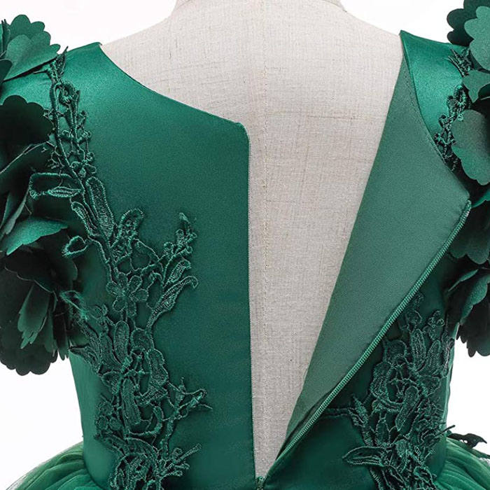 Princess Flower Girl Lace Dress Pageant Kids Christmas Party Dresses-Dark Green