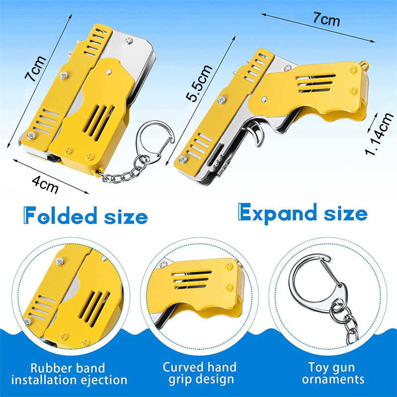 2Pcs Mini Toy Gun Foldable Rubber Band Launcher for Boy Girl-Yellow/Blue