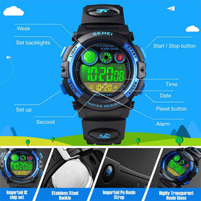 Kid Waterproof Electronic Multi Function Outdoor LED Watches-BlackBlue