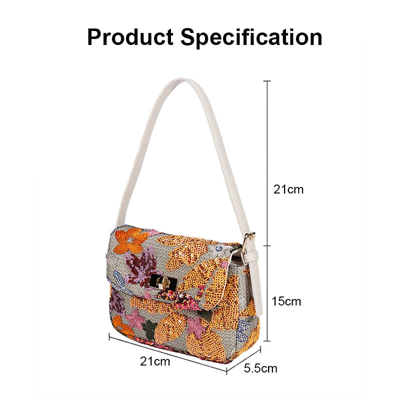 Womens Premium Shoulder Bag Embroidery Sequin Craft Purse-XXF-Orange