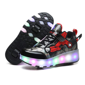 Rechargeable LED Light Shoes Roller Skates for Kids-2166 Black Red