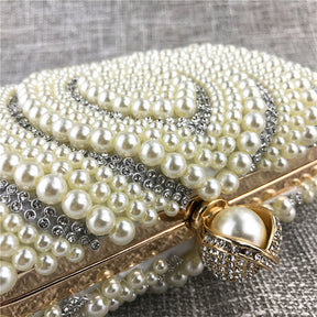 Womens Pearl Beaded Clutches Bags Luxury Evening Purse for Party Prom-Apricot
