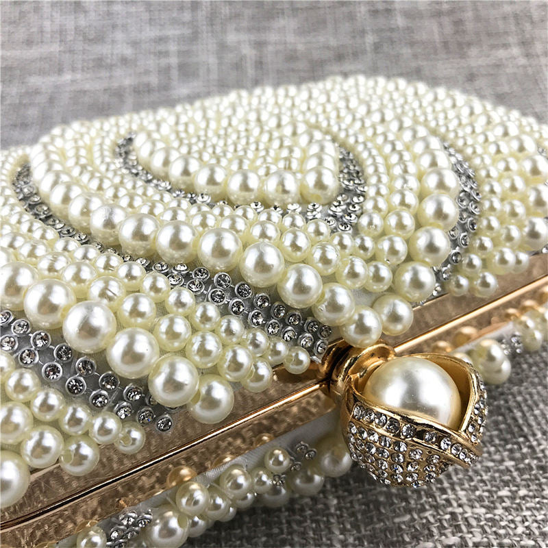 Womens Pearl Beaded Clutches Bags Luxury Evening Purse for Party Prom-Apricot