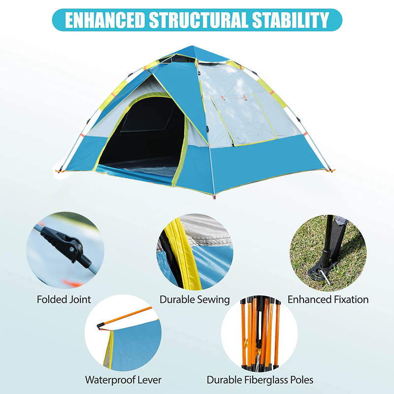 Family Instant Pop Up Tents Waterproof & Windproof for Camping-Blue